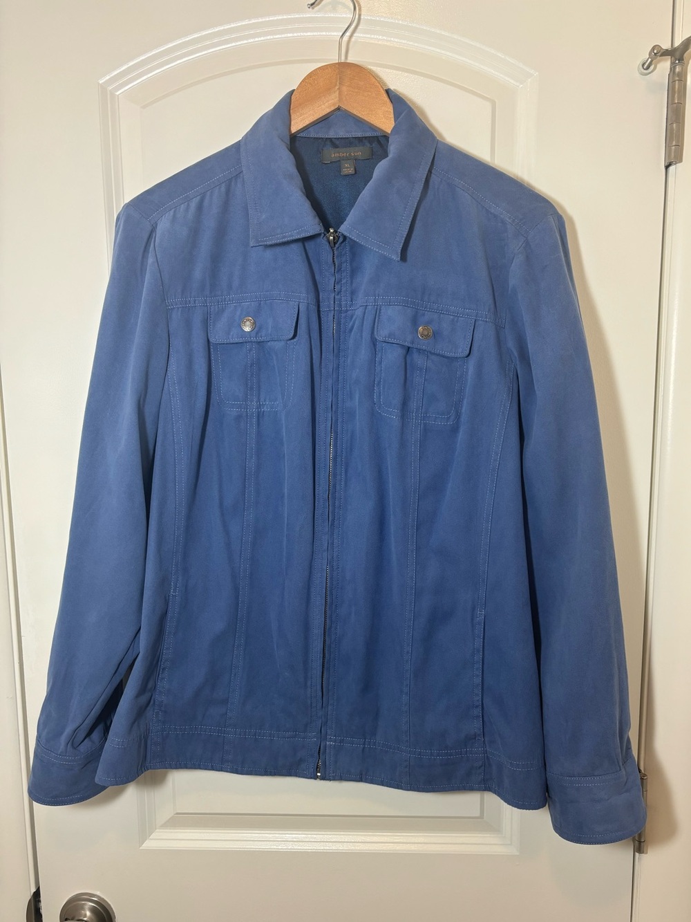 Amber Sun Blue Suede Zip-Front Jacket #308